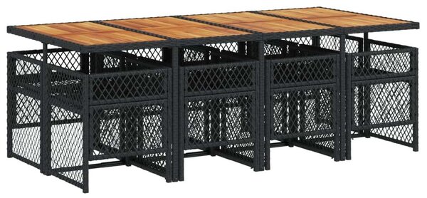VidaXL Kerti Étkezőgarnitúra - 9 részes - Fekete Polyrattan