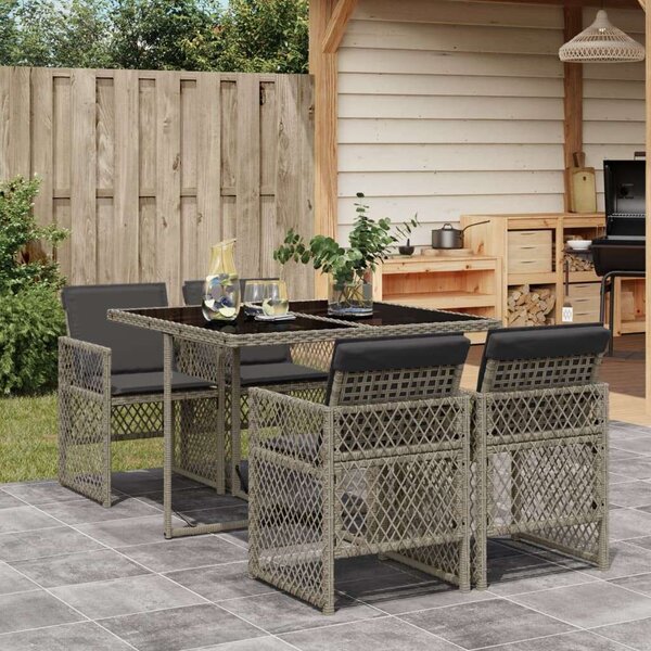 VidaXL Polyrattan Kerti Étkezőgarnitúra - 5 részes - Szürke