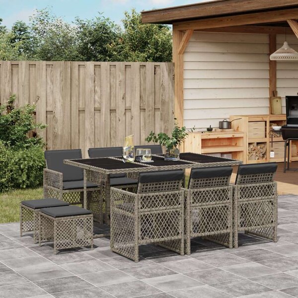 VidaXL 11 részes szürke polyrattan kerti ülőgarnitúra párnákkal
