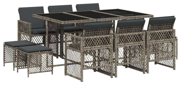 VidaXL 11 részes szürke polyrattan kerti ülőgarnitúra párnákkal