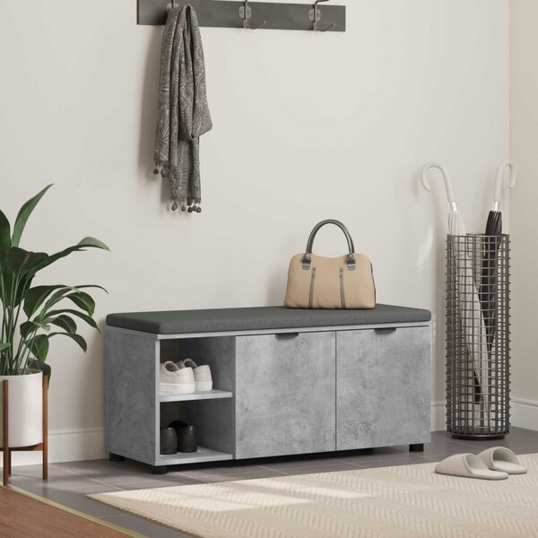 Előtér pad Beton Szürke 100 x 38 x 46 cm Műanyag Fa és Szövet