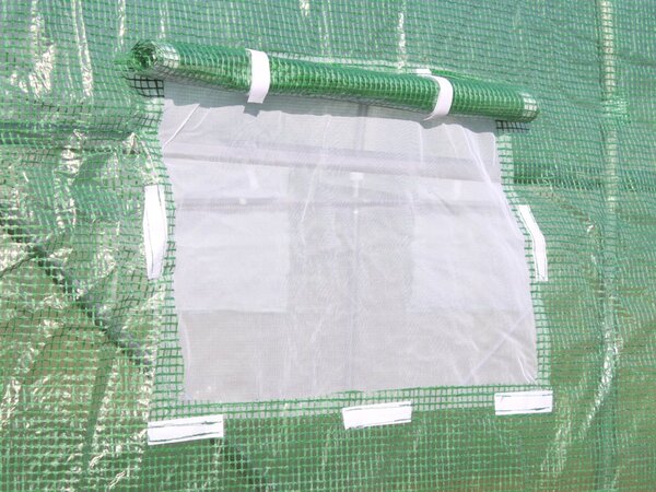 Sera kerti alagút típusú 400x800x200 cm, PE fólia 140g/m2 UV4, 6 szegmens, 12 ablak, cipzáras ajtó, 32 m2, zöld