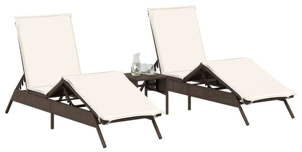 VidaXL Napozóágy - 2 db - Barna Polyrattan - Párnával