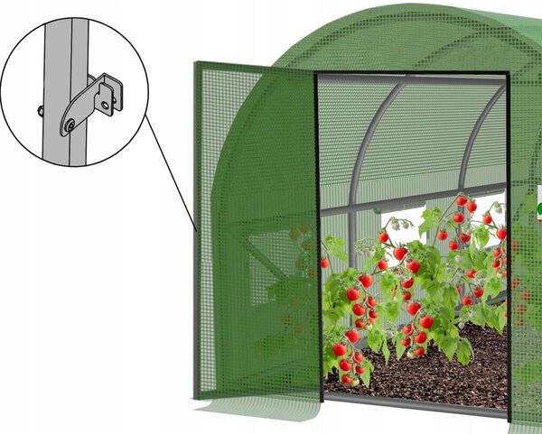 Sera kerti alagút típusú 500x1000x200 cm, PE fólia 140g/m2 UV4, 10 szegmens, 20 ablak, fémkeretes ajtó zsanérral, 50 m2, zöld