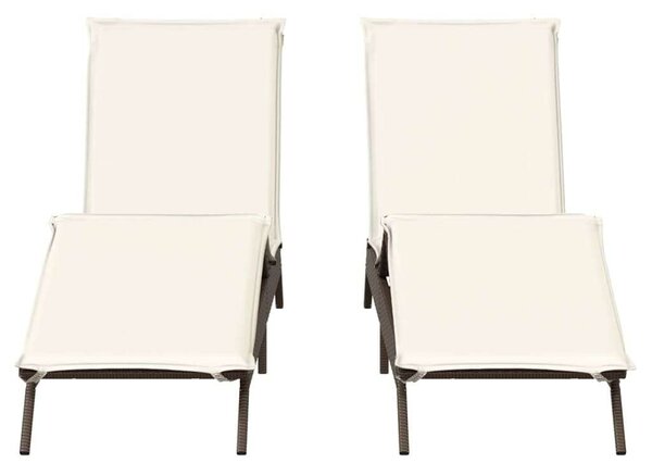 VidaXL Napozóágy - 2 db - Barna Polyrattan - Párnával