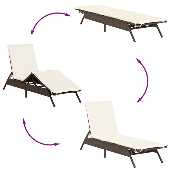 VidaXL Napozóágy - 2 db - Barna Polyrattan - Párnával