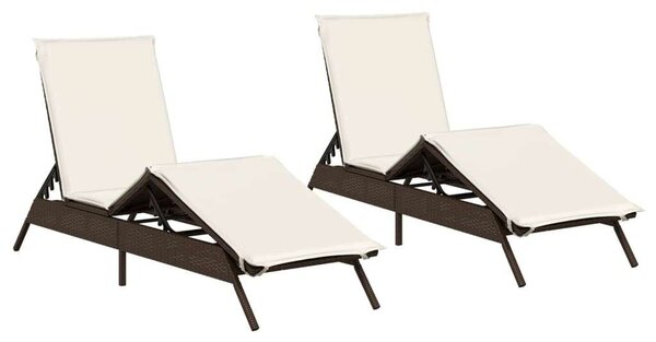 VidaXL Napozóágy - 2 db - Barna Polyrattan - Párnával