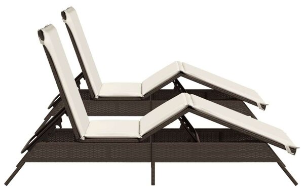VidaXL Napozóágy - 2 db - Barna Polyrattan - Párnával