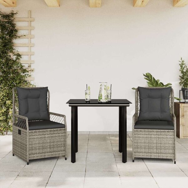 VidaXL 3 részes szürke polyrattan kerti étkezőgarnitúra párnával