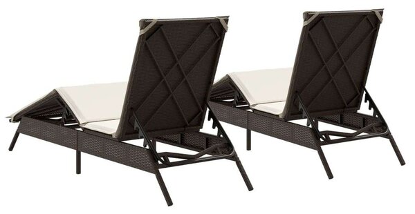 VidaXL Napozóágy - 2 db - Barna Polyrattan - Párnával