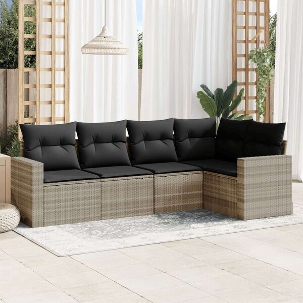 VidaXL Polyrattan Kerti Ülőgarnitúra - 5 részes - Világosszürke
