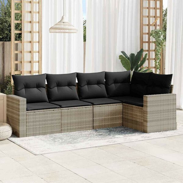 VidaXL Polyrattan Kerti Ülőgarnitúra - 5 részes - Világosszürke