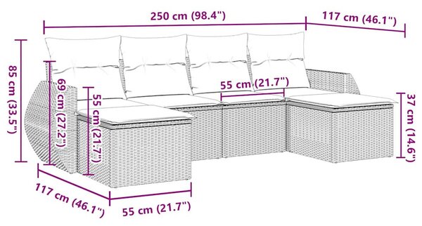 Polyrattan Kerti Ülőgarnitúra - 6 részes - Világos Szürke
