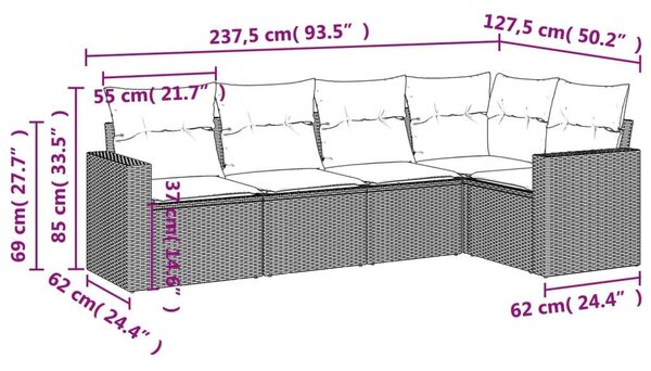 VidaXL Polyrattan Kerti Ülőgarnitúra - 5 részes - Világosszürke