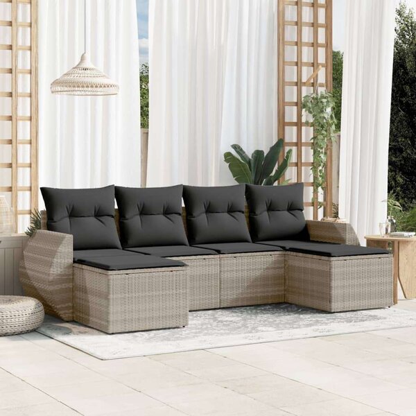 Polyrattan Kerti Ülőgarnitúra - 6 részes - Világos Szürke