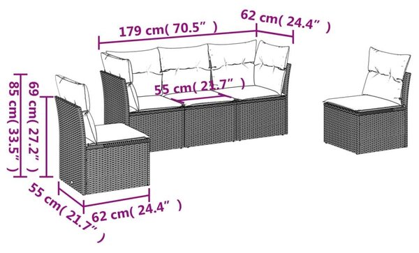 VidaXL Polyrattan Kerti Ülőgarnitúra - 5 részes - Bézs
