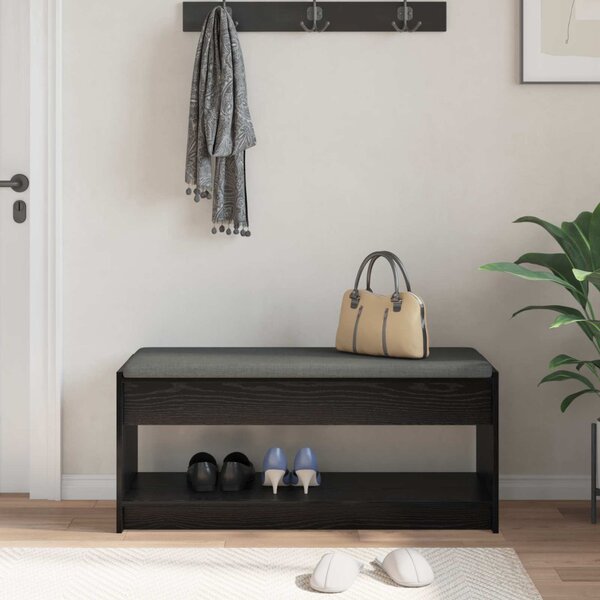Előtér pad párnával polcokkal Fekete tölgy 103 x 38 x 45 cm