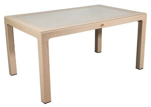 IRIS GF-810C ORIGINAL CAPPUCCINO műanyag kerti asztal rattan üveglappal 90x150cm