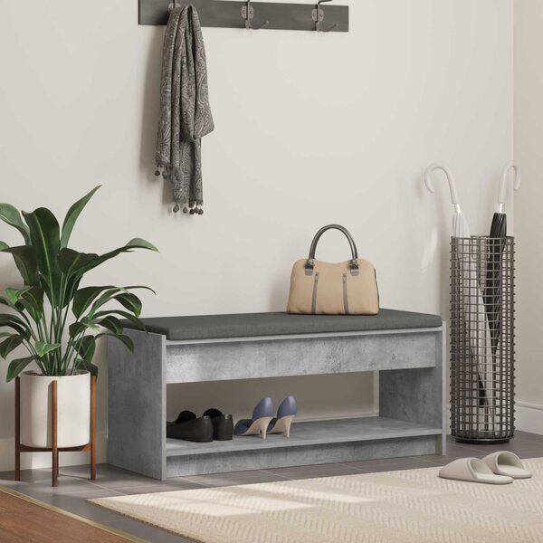 Előtér pad párnával polcokkal Beton Szürke 103 x 38 x 45 cm