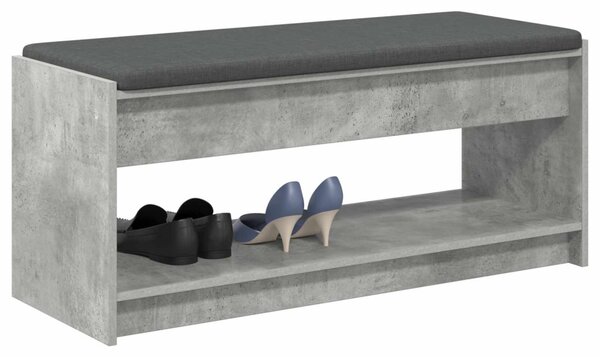 Előtér pad párnával polcokkal Beton Szürke 103 x 38 x 45 cm