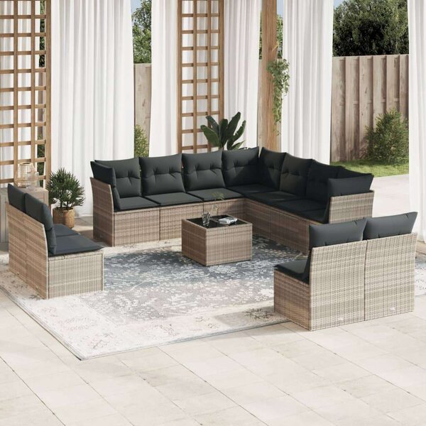 VidaXL Polyrattan Kerti Ülőgarnitúra - 12 részes - Világosszürke