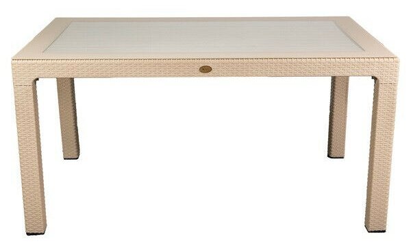 IRIS GF-810C ORIGINAL CAPPUCCINO műanyag kerti asztal rattan üveglappal 90x150cm