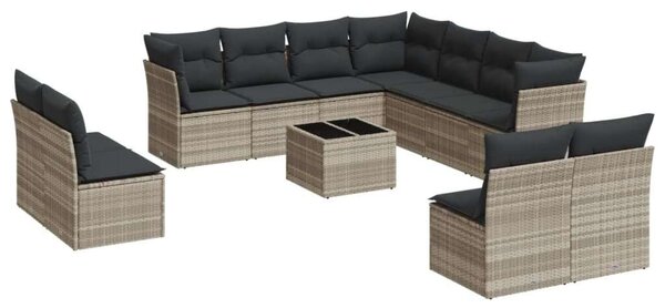 VidaXL Polyrattan Kerti Ülőgarnitúra - 12 részes - Világosszürke