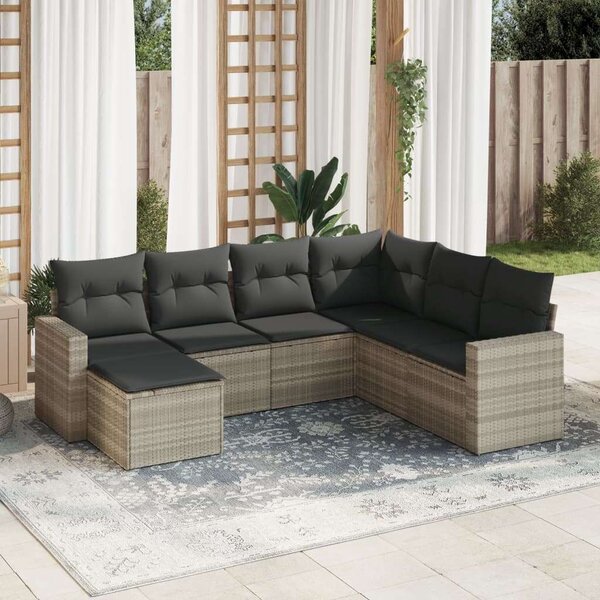 Polyrattan Kerti Ülőgarnitúra - 7 részes - Világosszürke