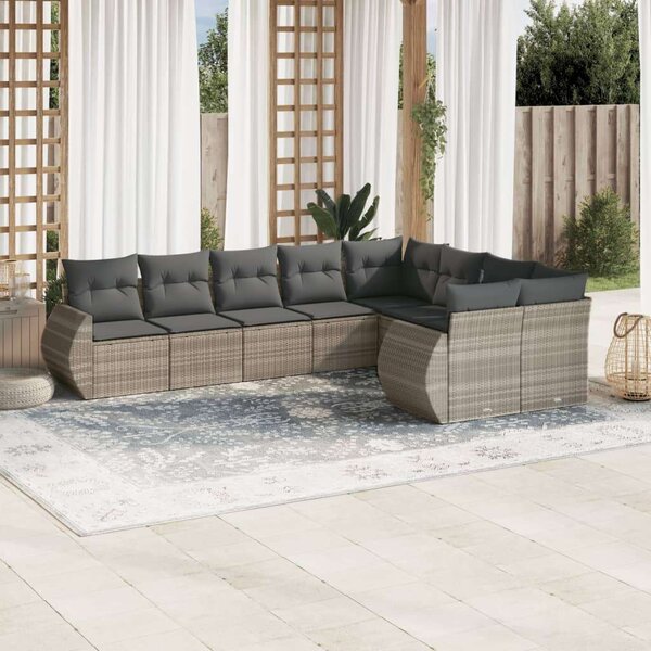 VidaXL Polyrattan Kerti Ülőgarnitúra - 9 részes - Világosszürke