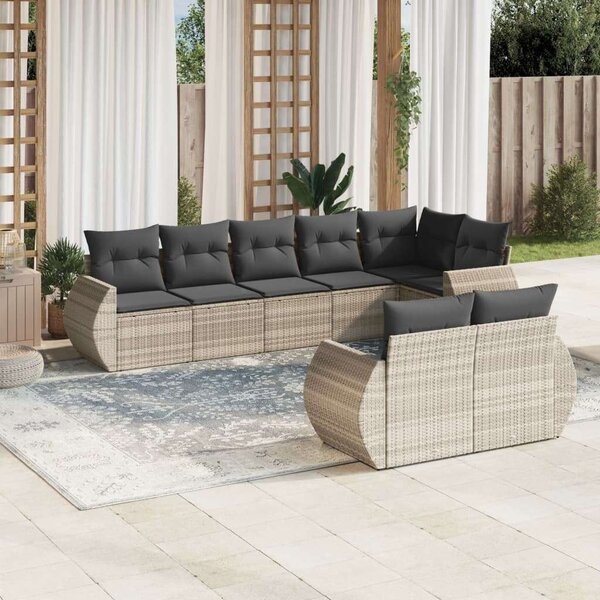 VidaXL Polyrattan Kerti Ülőgarnitúra - 8 részes, Világosszürke