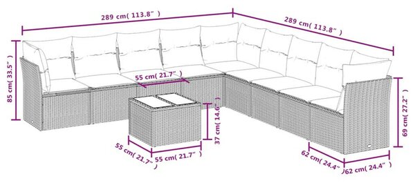 VidaXL Polyrattan Kerti Ülőgarnitúra - 10 részes