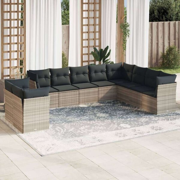 VidaXL Polyrattan Kerti Ülőgarnitúra - 10 részes - Világoszürke