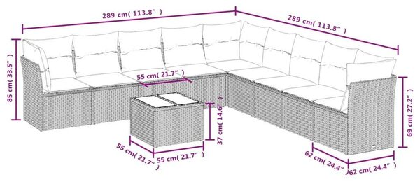 VidaXL Polyrattan Kerti Ülőgarnitúra - 10 részes