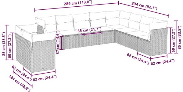 VidaXL Polyrattan Kerti Ülőgarnitúra - 10 részes - Világoszürke