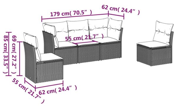 VidaXL Polyrattan Kerti Ülőgarnitúra - 5 részes