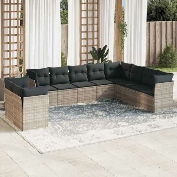 VidaXL Polyrattan Kerti Ülőgarnitúra - 10 részes - Világoszürke
