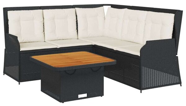 VidaXL 4 részes fekete polyrattan kerti ülőgarnitúra párnákkal