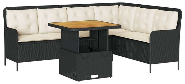 VidaXL 2 részes fekete polyrattan kerti ülőgarnitúra párnával