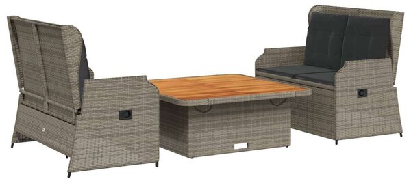 VidaXL Polyrattan Kerti Ülőgarnitúra - 3 részes - Szürke