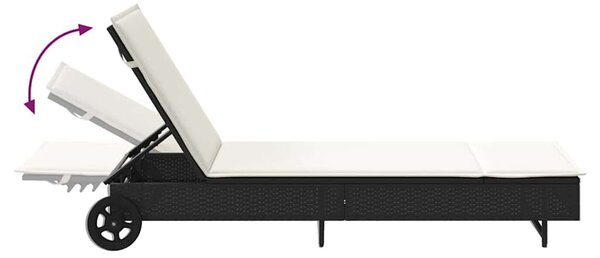 VidaXL fekete polyrattan napozóágy kerekekkel és párnával