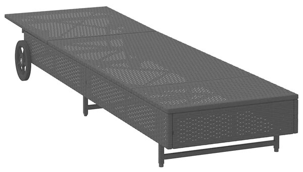 VidaXL fekete polyrattan napozóágy kerekekkel és párnával