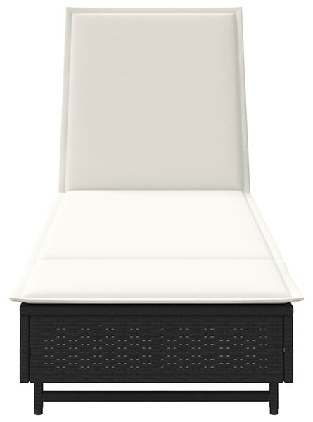 VidaXL fekete polyrattan napozóágy kerekekkel és párnával