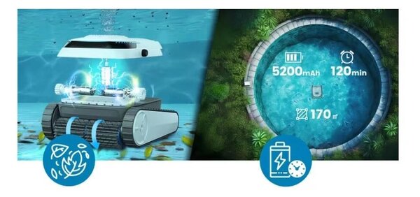 Marimex RobotVac Fraser akkus robot medenceporszívó, 5200 mAh, 29,2 V, 150 l/perc, 80 W