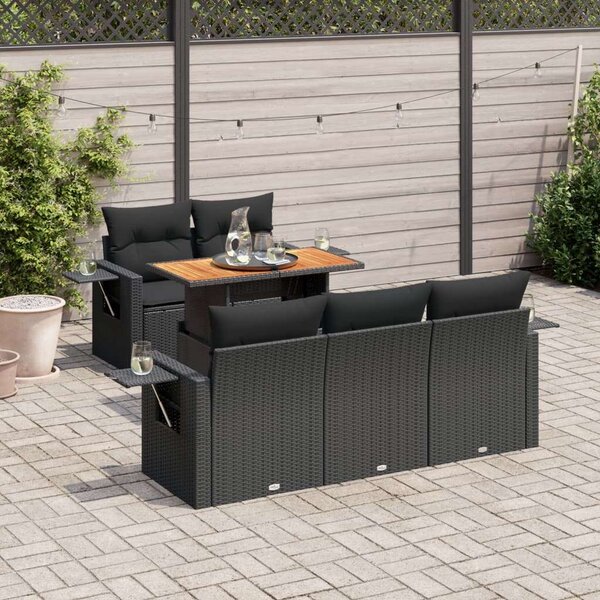 VidaXL Polyrattan Kerti Ülőgarnitúra - 6 részes - Fekete