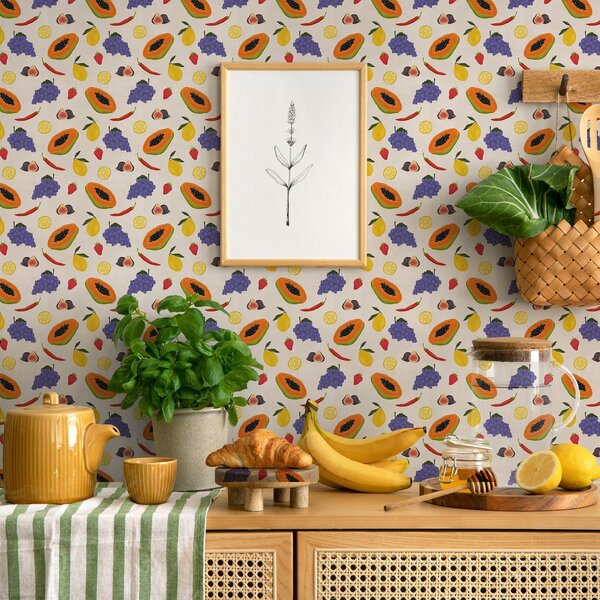 Tapéta Papaya, szőlő és citrom – egy élénk gyümölcskeverék, Ételek és italok tapétá, a00803 : Uwalls.hu