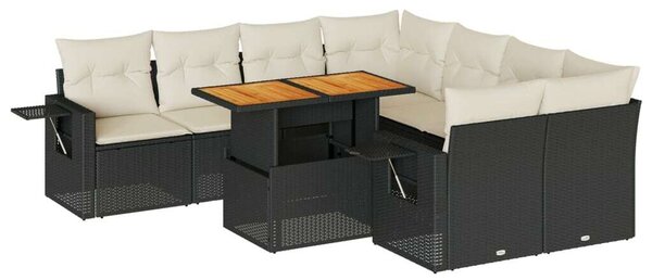 VidaXL Polyrattan Kerti Ülőgarnitúra - 9 részes - Fekete