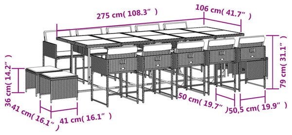 VidaXL Polyrattan Kerti Étkezőgarnitúra - 15 részes - Fekete