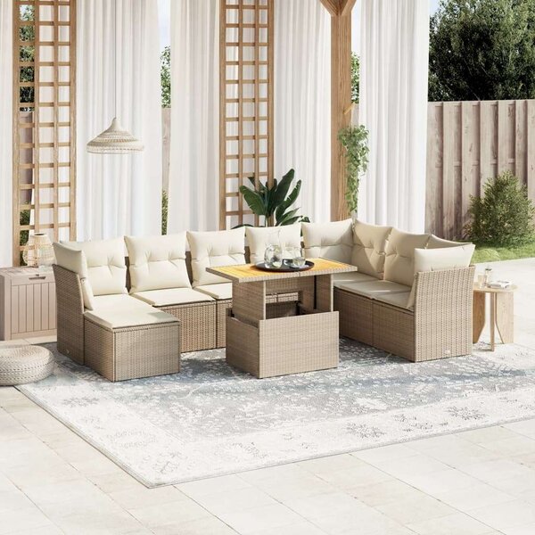 VidaXL Polyrattan Kerti Ülőgarnitúra - 9 részes - Bézs