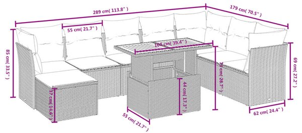 Polyrattan Kerti Ülőgarnitúra - 9 részes - Fekete