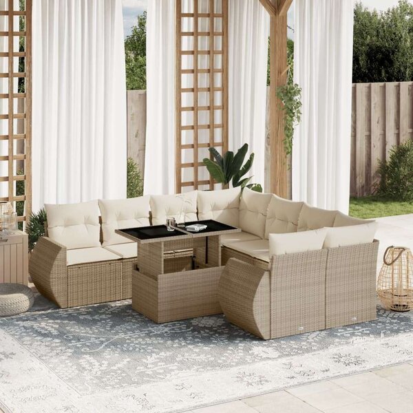 VidaXL Polyrattan Kerti Ülőgarnitúra - 9 részes - Bézs